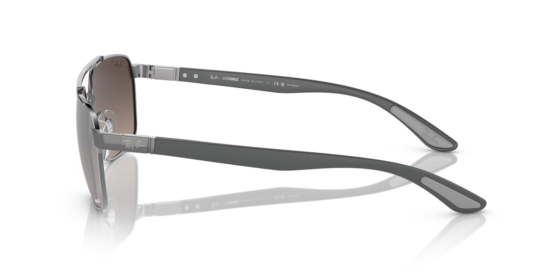 Ray-Ban RB3701 004/5J rectangular sunglasses for men in full rim metal, with gunmetal frame, and grey chromance lenses. 59mm in lens size, 17mm in bridge size, and 145mm in temple length.