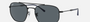 Ray-Ban RB3707 9257R5 hexagonal sunglasses for unisex in full rim metal, with black frame, and blue lenses. 57mm in lens size, 20mm in bridge size, and 145mm in temple length.