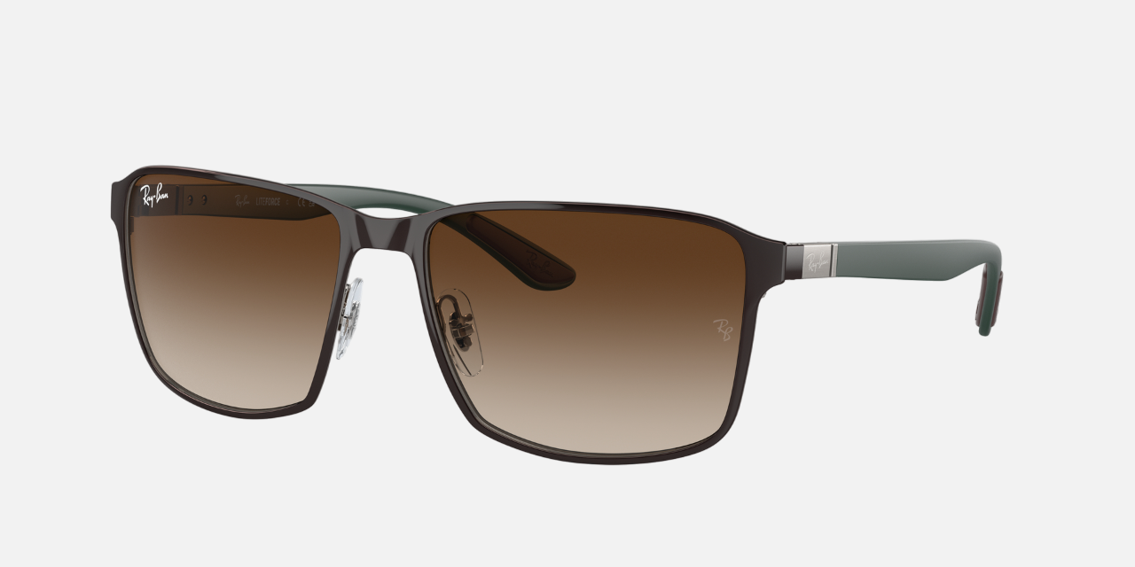 Ray-Ban RB3721 188/13 square sunglasses for unisex in full rim metal, with brown frame, and brown lenses. 59mm in lens size, 17mm in bridge size, and 145mm in temple length.