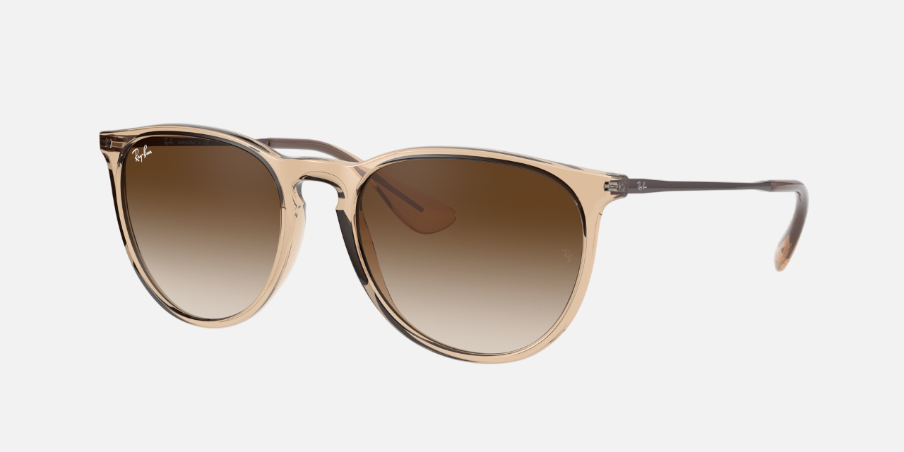 Ray-Ban Erika Color Mix RB4171 651413 women's full rim phantos sunglasses in a polished transparent brown injected frame with brown gradient lenses. Features a 54 mm lens size, 18 mm bridge size, and 145 mm temple length. Available in Dubai, UAE.