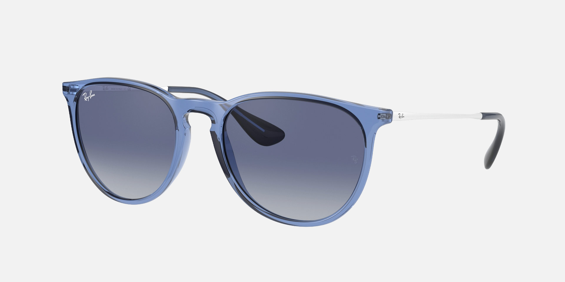 Ray-Ban Erika Color Mix RB4171 65154L women's full rim phantos sunglasses in a polished transparent blue injected frame with blue gradient lenses. Features a 54 mm lens size, 14 mm bridge size, and 145 mm temple length. Available in Dubai, UAE.