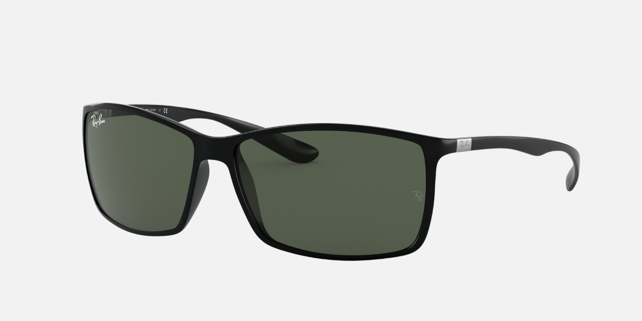 Ray-Ban Liteforce RB4179 601/71 men's full rim square sunglasses in a polished black peek frame with green classic lenses. Features a 62 mm lens size, 13 mm bridge size, and 140 mm temple length. Available in Dubai, UAE.