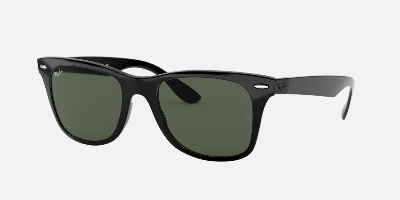 Ray-Ban Wayfarer Liteforce RB4195 601/71 unisex's full rim square sunglasses in a polished black peek frame with green classic lenses. Features a 52 mm lens size, 20 mm bridge size, and 150 mm temple length. Available in Dubai, UAE.