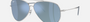 Ray-Ban Aviator Reverse RBR0101S 003/GA pilot sunglasses for unisex in full rim metal, with polished silver frame, and light blue lenses. 62mm in lens size, 11mm in bridge size, and 145mm in temple length.
