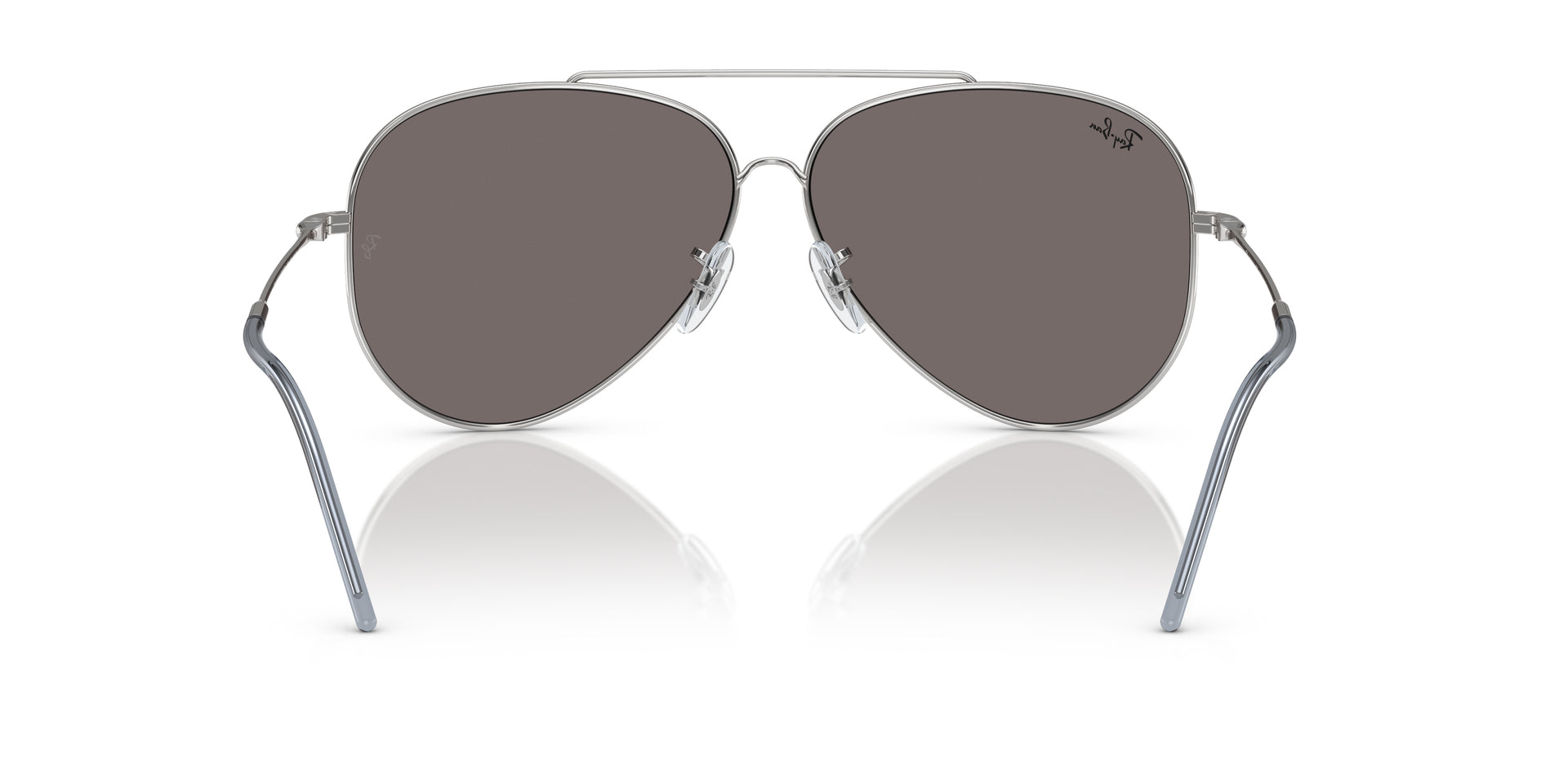 Ray-Ban Aviator Reverse RBR0101S 003/GA pilot sunglasses for unisex in full rim metal, with polished silver frame, and light blue lenses. 62mm in lens size, 11mm in bridge size, and 145mm in temple length.