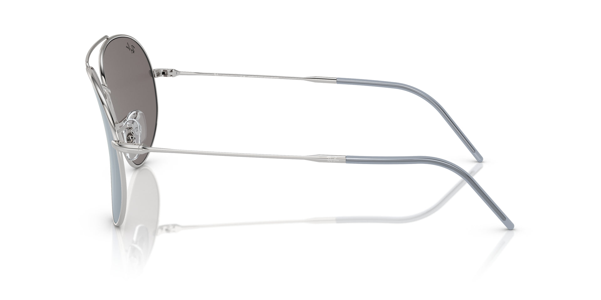 Ray-Ban Aviator Reverse RBR0101S 003/GA pilot sunglasses for unisex in full rim metal, with polished silver frame, and light blue lenses. 62mm in lens size, 11mm in bridge size, and 145mm in temple length.