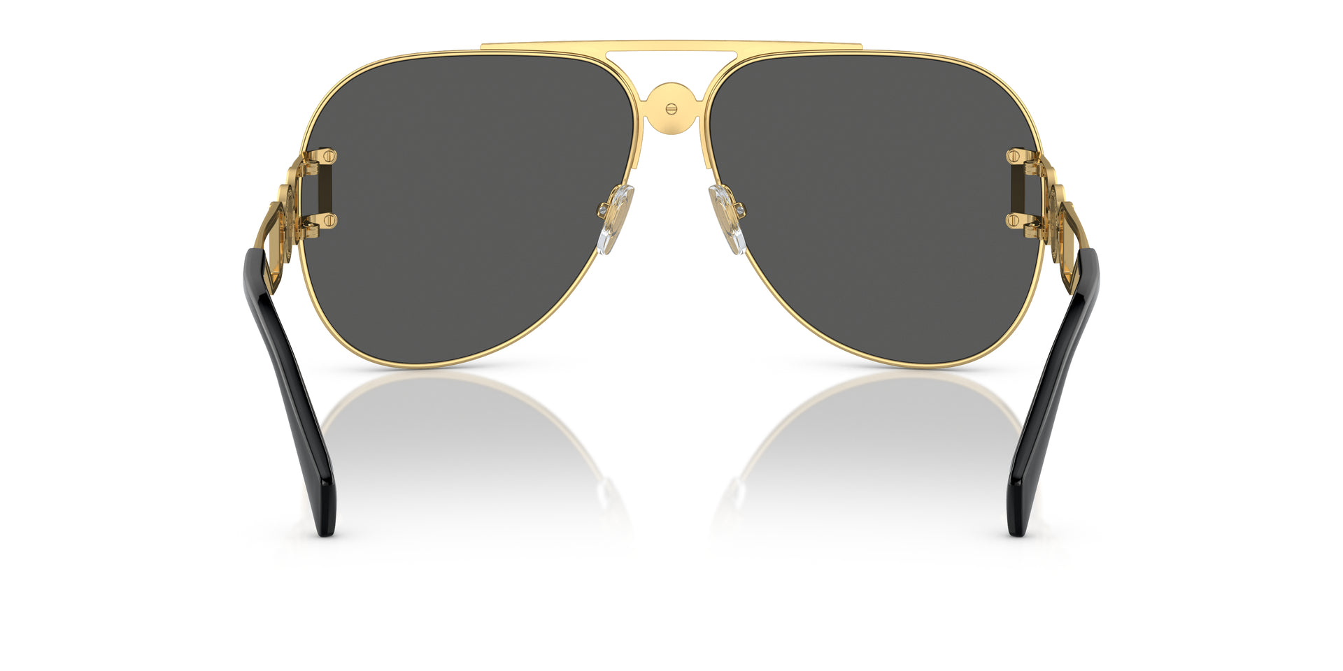Versace VE2255 100287 pilot sunglasses for unisex in full rim metal, with gold frame, and dark grey lenses. 63mm in lens size, 13mm in bridge size, and 145mm in temple length.