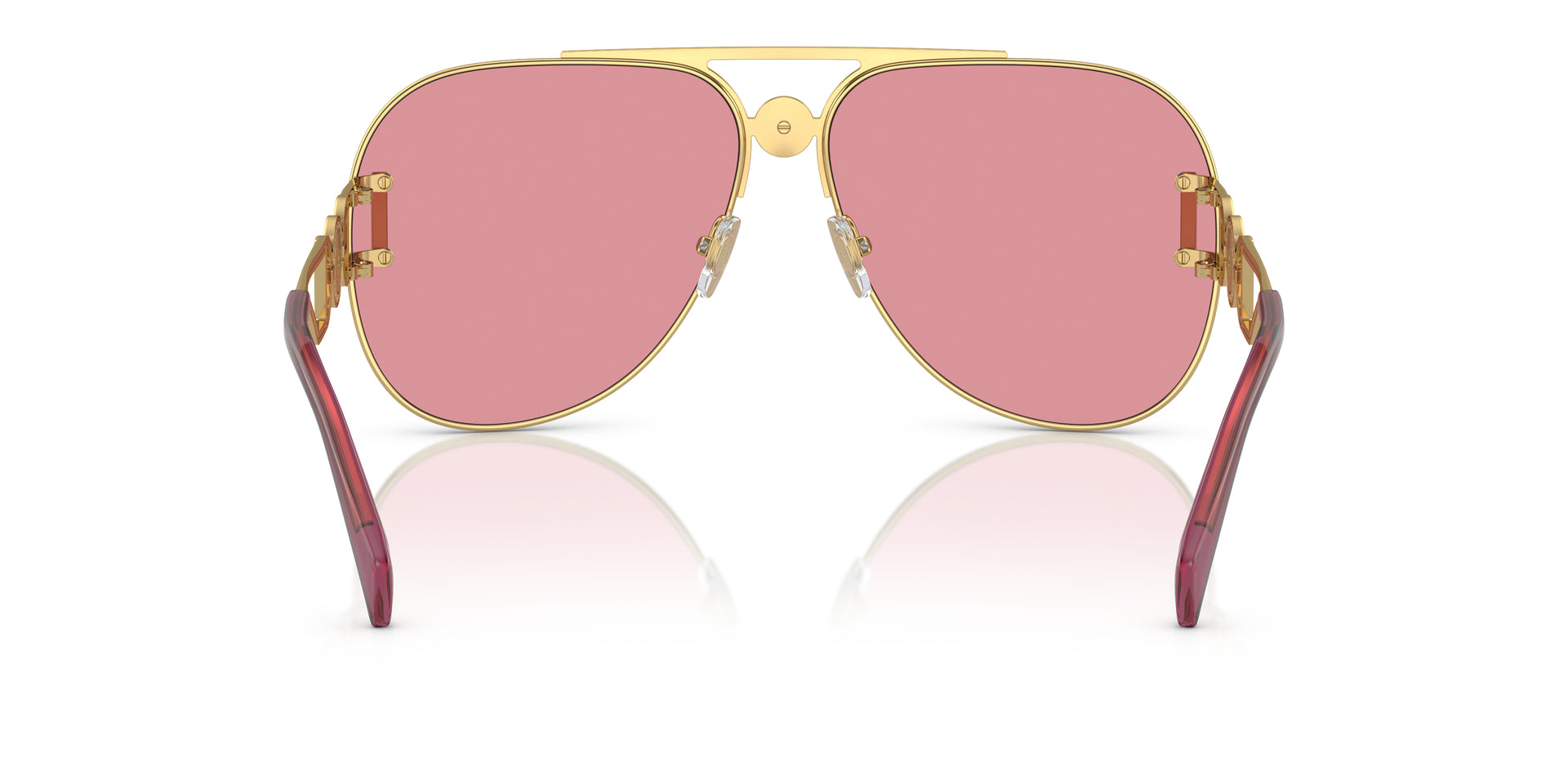 Versace VE2255 1002A4 pilot sunglasses for unisex in full rim metal, with gold frame, and pink mirror internal silver lenses. 63mm in lens size, 13mm in bridge size, and 145mm in temple length.
