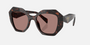 Prada PR 16WS 17N60B irregular sunglasses for women in full rim acetate, with dark havana frame, and light brown lenses. 53mm in lens size, 20mm in bridge size, and 145mm in temple length.