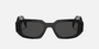Prada PR 17WS 1AB5S0 rectangular sunglasses for women in full rim acetate, with black frame, and dark grey lenses. 49mm in lens size, 20mm in bridge size, and 145mm in temple length.