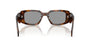 Prada PR 17WS 20D50Q rectangular sunglasses for women in full rim acetate, with havana frame, and grey lenses. 49mm in lens size, 20mm in bridge size, and 145mm in temple length.