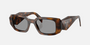 Prada PR 17WS 20D50Q rectangular sunglasses for women in full rim acetate, with havana frame, and grey lenses. 49mm in lens size, 20mm in bridge size, and 145mm in temple length.