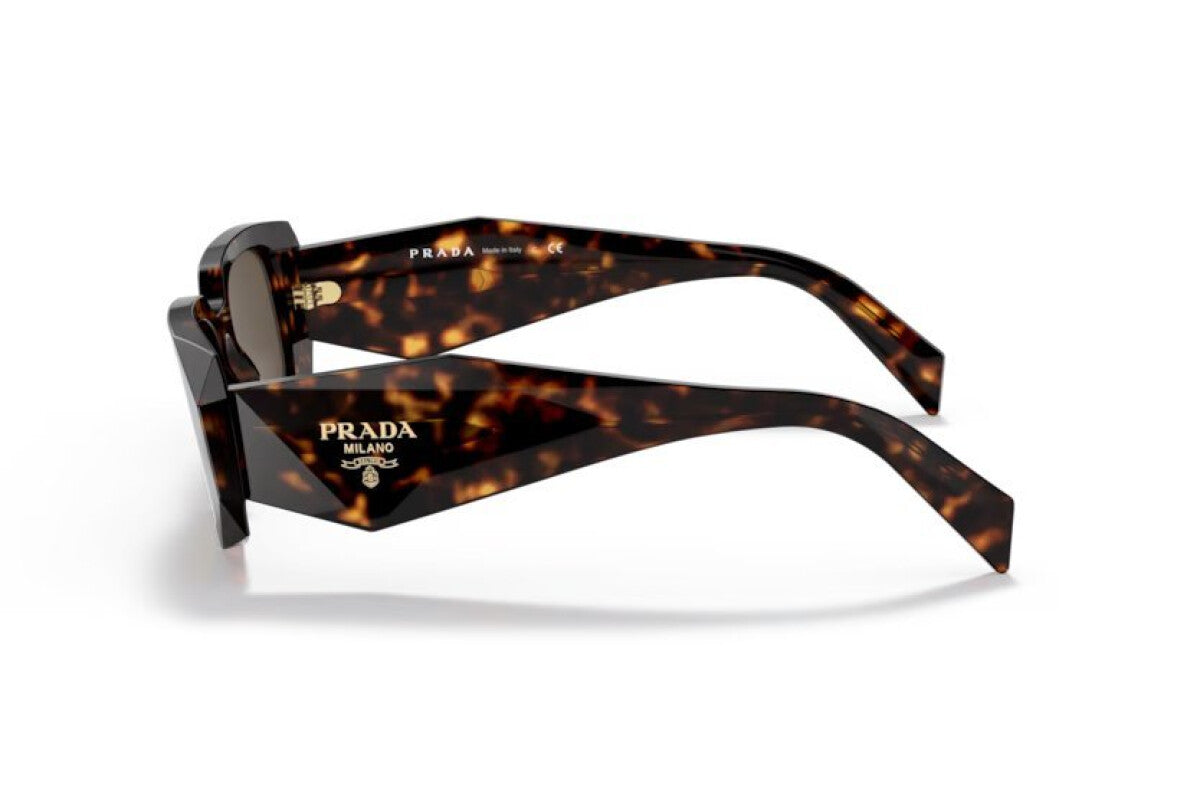Prada PR 17WS 2AU8C1 rectangular sunglasses for women in full rim acetate, with dark havana frame, and brown lenses. 49mm in lens size, 20mm in bridge size, and 145mm in temple length.