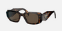 Prada PR 17WS 2AU8C1 rectangular sunglasses for women in full rim acetate, with dark havana frame, and brown lenses. 49mm in lens size, 20mm in bridge size, and 145mm in temple length.