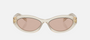 Prada PR 26ZS 12V4I2 oval sunglasses for women in full rim acetate, with opal milk frame, and light brown lenses. 55mm in lens size, 16mm in bridge size, and 145mm in temple length.