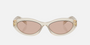 Prada PR 26ZS 12V4I2 oval sunglasses for women in full rim acetate, with opal milk frame, and light brown lenses. 55mm in lens size, 16mm in bridge size, and 145mm in temple length.