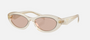 Prada PR 26ZS 12V4I2 oval sunglasses for women in full rim acetate, with opal milk frame, and light brown lenses. 55mm in lens size, 16mm in bridge size, and 145mm in temple length.