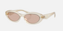 Prada PR 26ZS 12V4I2 oval sunglasses for women in full rim acetate, with opal milk frame, and light brown lenses. 55mm in lens size, 16mm in bridge size, and 145mm in temple length.