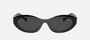 Prada PR 26ZS 16K08Z oval sunglasses for women in full rim acetate, with black frame, and dark grey lenses. 55mm in lens size, 16mm in bridge size, and 145mm in temple length.