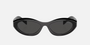Prada PR 26ZS 16K08Z oval sunglasses for women in full rim acetate, with black frame, and dark grey lenses. 55mm in lens size, 16mm in bridge size, and 145mm in temple length.