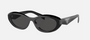 Prada PR 26ZS 16K08Z oval sunglasses for women in full rim acetate, with black frame, and dark grey lenses. 55mm in lens size, 16mm in bridge size, and 145mm in temple length.