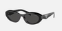 Prada PR 26ZS 16K08Z oval sunglasses for women in full rim acetate, with black frame, and dark grey lenses. 55mm in lens size, 16mm in bridge size, and 145mm in temple length.