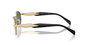 Prada PR 65ZS ZVN09T oval sunglasses for women in full rim metal, with pale gold frame, and dark grey lenses. 55mm in lens size, 20mm in bridge size, and 140mm in temple length.