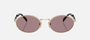 Prada PR 65ZS ZVN20I oval sunglasses for women in full rim metal, with pale gold frame, and light purple lenses. 55mm in lens size, 20mm in bridge size, and 140mm in temple length.