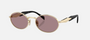 Prada PR 65ZS ZVN20I oval sunglasses for women in full rim metal, with pale gold frame, and light purple lenses. 55mm in lens size, 20mm in bridge size, and 140mm in temple length.