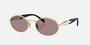 Prada PR 65ZS ZVN20I oval sunglasses for women in full rim metal, with pale gold frame, and light purple lenses. 55mm in lens size, 20mm in bridge size, and 140mm in temple length.