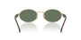 Prada PR 65ZS ZVN70L oval sunglasses for women in full rim metal, with pale gold frame, and dark green lenses. 55mm in lens size, 20mm in bridge size, and 140mm in temple length.