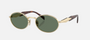 Prada PR 65ZS ZVN70L oval sunglasses for women in full rim metal, with pale gold frame, and dark green lenses. 55mm in lens size, 20mm in bridge size, and 140mm in temple length.