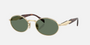 Prada PR 65ZS ZVN70L oval sunglasses for women in full rim metal, with pale gold frame, and dark green lenses. 55mm in lens size, 20mm in bridge size, and 140mm in temple length.