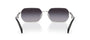 Prada PR A51S 1BC90A irregular sunglasses for women in full rim metal, with silver frame, and grey gradient lenses. 58mm in lens size, 17mm in bridge size, and 140mm in temple length.
