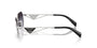 Prada PR A51S 1BC90A irregular sunglasses for women in full rim metal, with silver frame, and grey gradient lenses. 58mm in lens size, 17mm in bridge size, and 140mm in temple length.
