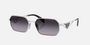 Prada PR A51S 1BC90A irregular sunglasses for women in full rim metal, with silver frame, and grey gradient lenses. 58mm in lens size, 17mm in bridge size, and 140mm in temple length.
