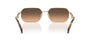 Prada PR A51S ZVN50C irregular sunglasses for women in full rim metal, with pale gold frame, and brown with grey gradient lenses. 58mm in lens size, 17mm in bridge size, and 140mm in temple length.