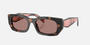 Prada PR B05S 23A60B pillow sunglasses for women in full rim acetate, with havana frame, and light brown lenses. 53mm in lens size, 19mm in bridge size, and 140mm in temple length.