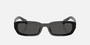 Prada PR B06S 16K08Z rectangular sunglasses for women in full rim acetate, with black frame, and dark grey lenses. 53mm in lens size, 19mm in bridge size, and 145mm in temple length.