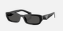 Prada PR B06S 16K08Z rectangular sunglasses for women in full rim acetate, with black frame, and dark grey lenses. 53mm in lens size, 19mm in bridge size, and 145mm in temple length.