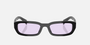 Prada PR B06S 16K40J rectangular sunglasses for women in full rim acetate, with black frame, and violet lenses. 53mm in lens size, 19mm in bridge size, and 145mm in temple length.