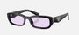 Prada PR B06S 16K40J rectangular sunglasses for women in full rim acetate, with black frame, and violet lenses. 53mm in lens size, 19mm in bridge size, and 145mm in temple length.