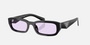 Prada PR B06S 16K40J rectangular sunglasses for women in full rim acetate, with black frame, and violet lenses. 53mm in lens size, 19mm in bridge size, and 145mm in temple length.