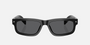 Prada PR B11S 16K731 rectangular sunglasses for men in full rim acetate, with black frame, and dark grey lenses. 55mm in lens size, 17mm in bridge size, and 145mm in temple length.