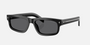Prada PR B11S 16K731 rectangular sunglasses for men in full rim acetate, with black frame, and dark grey lenses. 55mm in lens size, 17mm in bridge size, and 145mm in temple length.