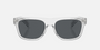 Prada PR B12S 12R07T square sunglasses for men in full rim acetate, with transparent grey frame, and dark blue lenses. 55mm in lens size, 19mm in bridge size, and 145mm in temple length.