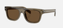 Prada PR B12S 18T70F square sunglasses for men in full rim acetate, with transparent brown frame, and dark brown lenses. 55mm in lens size, 19mm in bridge size, and 145mm in temple length.