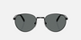 Prada PR B51S 1AB5Z1 oval sunglasses for men in full rim metal, with glossy black frame, and black lenses. 53mm in lens size, 21mm in bridge size, and 145mm in temple length.