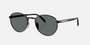 Prada PR B51S 1AB5Z1 oval sunglasses for men in full rim metal, with glossy black frame, and black lenses. 53mm in lens size, 21mm in bridge size, and 145mm in temple length.