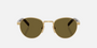 Prada PR B52S 5AK09Z round sunglasses for women in full rim steel, with gold frame, and dark brown lenses.